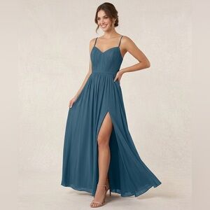 Azazie Floor Length Bridesmaid Gown A8 - Braided Straps & Pleated Bodice
